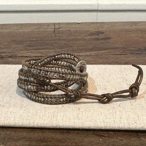 CHAN LUU • Labradorite and Gold Beads on Leather Denali Five Wrap Bracelet